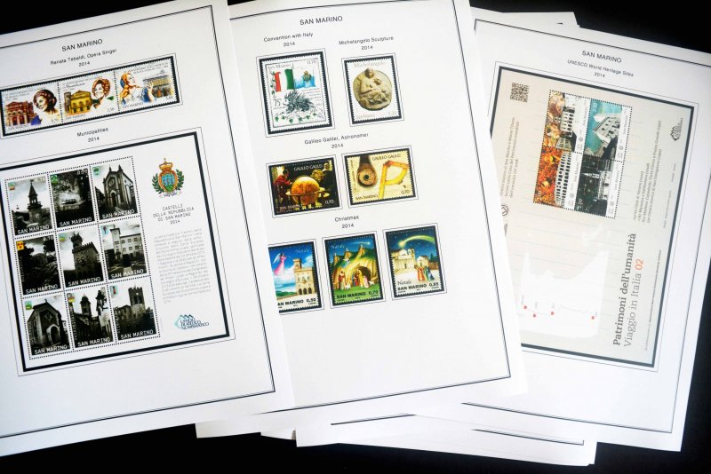 COLOR PRINTED SAN MARINO 2011-2020 STAMP ALBUM PAGES (58 illustrated pages)