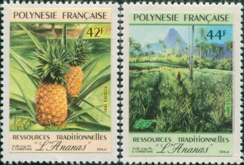 French Polynesia 1991 Sc#555-556,SG605-606 Pineapples self adhesive set MLH