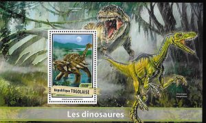 #30125A TOGO 2017 PREHISTORIC FAUNA  DINOSAURS SOUVENIR SHEET  YV BL 1233 MNH