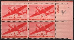 US Stamp #C25 MNH 6c USA AirMail Twin-Motored Transport Plate Block of 4