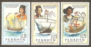 PENRHYN ISLANDS Sc# 416 - 418 MNH FVF Set of 3 Christopher Columbus Discovery