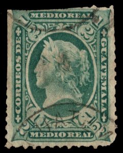 Guatemala Scott 9 Used with trimmed perforations.