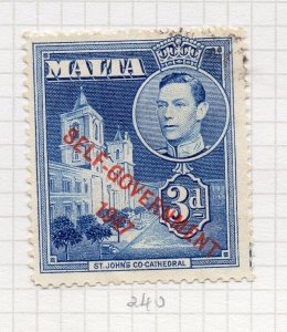 Malta 1947 Early Issue Fine Used 3d. Self Gov Optd NW-208346