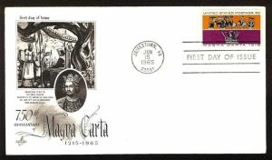FIRST DAY COVER #1265 Magna Carta 750th Anniversary 5c ARTCRAFT U/A FDC 1965