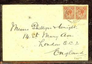 NYASALAND (P1210B) KGV 1D PR COVER FROM MLANGE TO ENGLAD