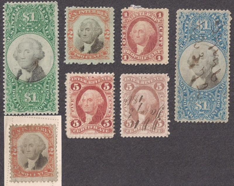 REVENUE STAMPS: SEVEN inc #R118, R144 & R3c ALL UNUSUAL EXAMPLES 1st 2nd +