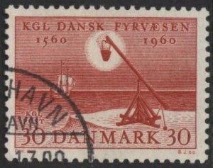 Denmark 376 (used) 30ø Lighthouse Service, Bascule, dull red (1960)