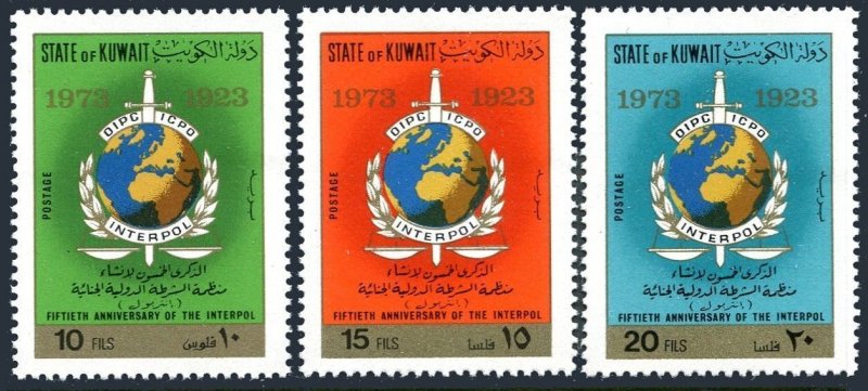 Kuwait 569-571, MNH. Michel 563-565. INTERPOL, 50th Ann. 1973.