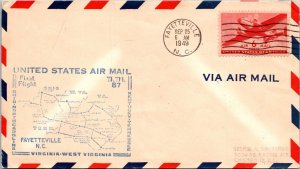 FFC 1949 - US Airmail RT AM 87 - Fayetteville NC to Raleigh, NC - F50764