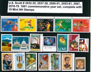 US 1991 Commemoratives Year Set with 19 Stamps MNH