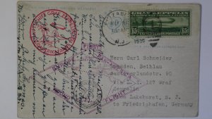 C13 65c Graf Zeppelin Lakehurst NJ to Germany Elizabeth NJ Elks HM PostCard 1930