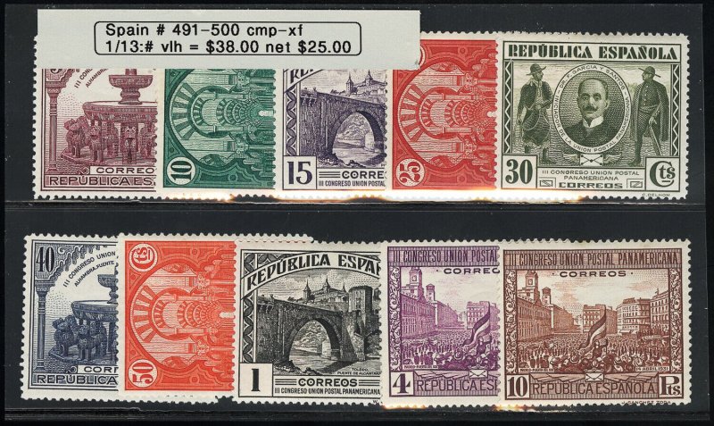 Spain Stamps # 491-500 MLH