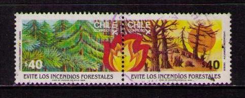 CHILE Sc#705a USED FVF PAIR Fire Destruction of Forest
