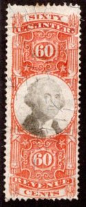 Scott R142, 60cc, orange & black, Third Issue, USA Revenue Stamp