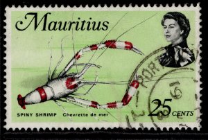 MAURITIUS QEII SG389a, 1969 25c red, black & pale apple-green, FINE USED. GLAZED