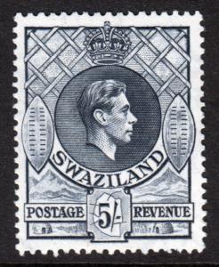 Swaziland KGVI 1938 5/- 5s Slate SG37a Mint Lightly Hinged