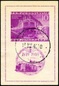 Yugoslavia Stamps # C33a Used XF Souvenir Sheet Imperforate Scott Value $105.00