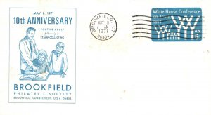 10th ANNIVERSARY OF THE BROOKFIELD (CT) PHILATELIC SOCIETY STAMPED ENVELOPE 1971