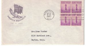 1940 FDC, #901, 3c National Defense, House of Farnam, block of 4