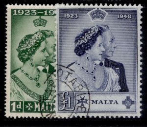 MALTA GVI SG249-250, 1949 ROYAL SILVER WEDDING set, FINE USED. Cat £45.