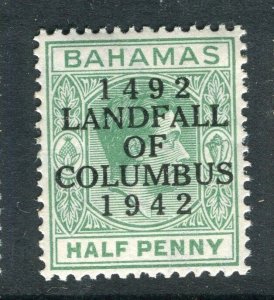 BAHAMAS; 1942 early GVI LANDFALL COLUMBUS issue Mint hinged 1/2d. value