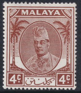 Sc# 53 Malaya Kelantan 1951 Sultan Ibrahim 4¢ issue MLH CV $2.00