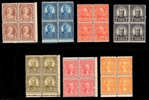 MOMEN: US STAMPS #585-591 BLOCKS OF 4 MINT OG NH CAT. $1,100+ LOT #82547