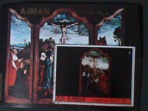 ​AJMAN-1972 WORLD FAMOUS EASTER PAINTING-CHRIST ON CROSS--CTO S/S VF CTO S/S