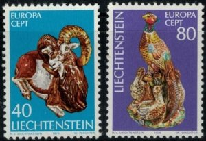 ZAYIX Liechtenstein 587-588 MNH Art - Ceramics - Birds - Pheasant - Europa CEPT 