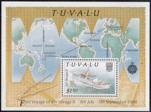 Tuvalu 1989 MNH Sc #528 Souvenir sheet $1.50 MV Nivaga II First Voyage