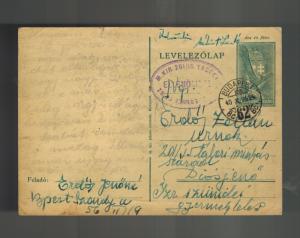 1940 Budapest Hungary Postcard Cover to Diosjeno Ghetto Judaica Jerone Erdos