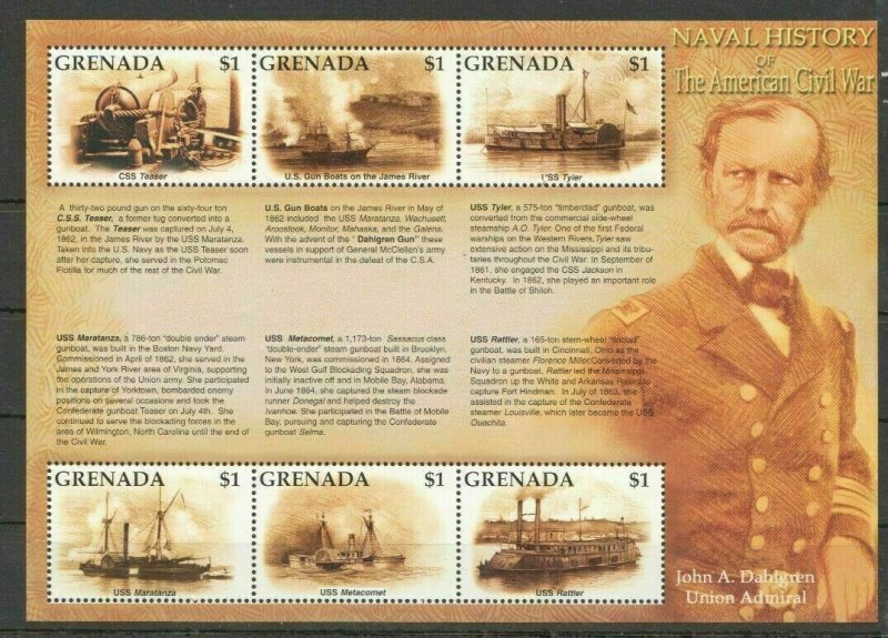 O0430 2001 Grenada Transport Ships Naval History Of American Civil War 1Kb Mnh
