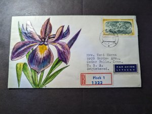 1961 Registered Czechoslovakia Hand Painted Airmail Cover Pisek to IA USA