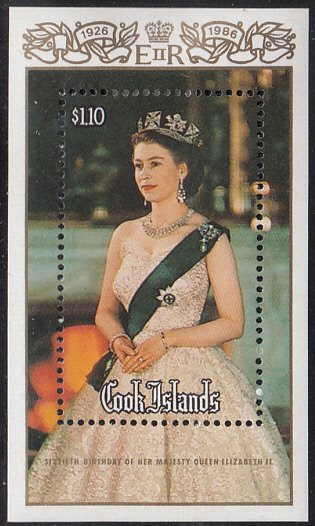 Cook Islands 1986 MH Sc #907 Souvenir sheet $1.10 Queen Elizabeth II 60th Bir...