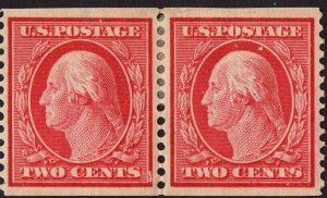 US #353 Two Cent Carmine Washington Coil Pair  MINT HINGED SCV $225