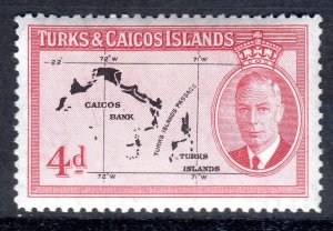 TURKS & CAICOS-,,,1950- ...SG 227 ..  4d -  Lightly Hinged -  cv £4.00 