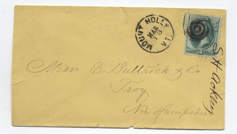 1870s Mount Holly VT 3ct banknote cover [h.4761]