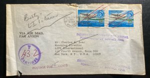 1953 Salisbury Rhodesia Airmail Postage Due Cover To New York USA Insufficient P