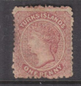 TURKS ISLANDS, 1867 no watermark, 1d. Dull Rose, mint no gum. 