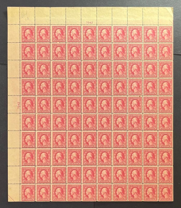 US #467 DOUBLE ERROR SHEET MINT OG 98NH/2H (TOP 2nd ROW) CAT $4,000 LOT #81879-4