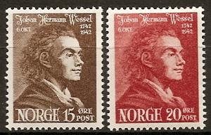 Norway  251-52 Mint OG 1942 Johan Herman Wassel, Author