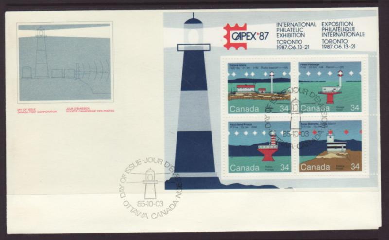 Canada 1066b Lighthouses Souvenir Sheet Canada Post U/A FDC