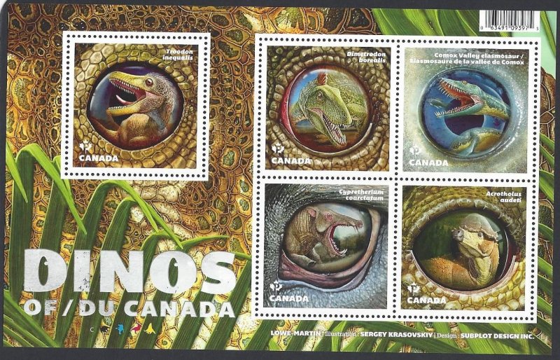 Canada #2923 MNH ss, dinosaurs, issued 2016