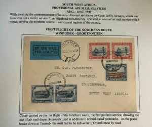 1941 Windhoek South West Africa First Flight Airmail Cover FFC To Grootfontein