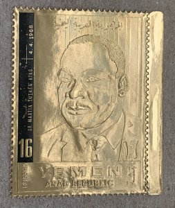 Yemen 1968 MLK Martin Luther King Jr 16B on gold foil, MNH. Mi 809A, CV €12.00
