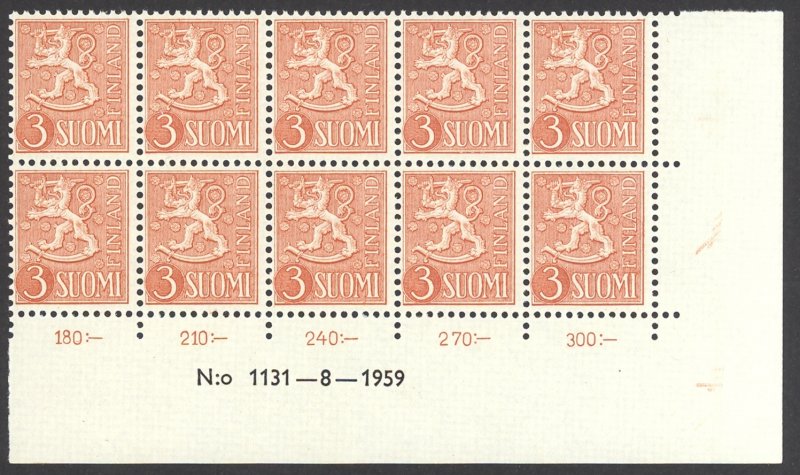 Finland Sc# 314 MNH block/10 1954-1959 3m Arms