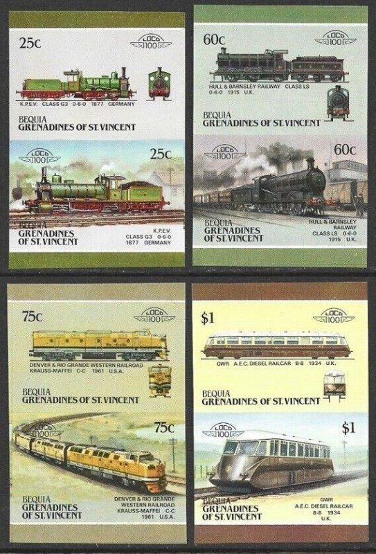 St. Vincent Grenadines - BEQUIA Train #11/27 IMPERF Proofs 4 diff. F/VF-NH-