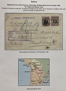 1909 Oruro Bolivia Registered Cover To Amsterdam Netherlands Via Argentina