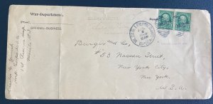 1899 Manila Philippines War Department Soldier Letter cover To New York Usa