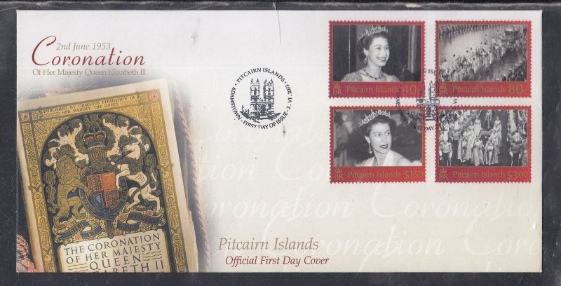 Pitcairn Islands Scott 577-80 FDC - Queen Elizabeth Royal Coronation, 50thAnniv.